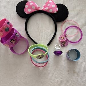 Polka Dot Minnie Mouse Ears and Disney Bracelets Set Like New